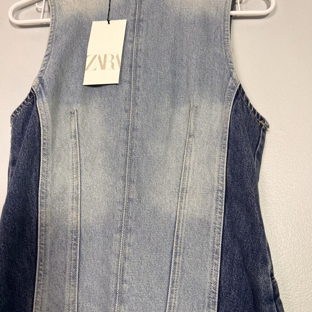 NWT Zara Patchwork Sleeveless Denim Dress Mini Sz S Boho Contemporary - Picture 3 of 11